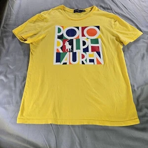 Polo Ralph Lauren Shirt Mens Medium Yellow Stacked Logo Colorblock Big Horse - Picture 1 of 12