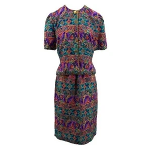 Vintage 80's Maggy London Petites 8 Paisley Print 2 Piece Skirt Set Top Colorful - Picture 1 of 10