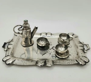 925 Sterling Silver Turquoise Tea Set 5 Piece Antique Minature Set - Picture 1 of 14