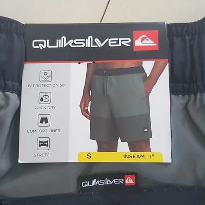 NUEVO PANTALÓN CORTO DE NATACIÓN DE VOLEIBOL VERDE QUIKSILVER PEQUEÑO PARA HOMBRE CON CORDÓN CON FORRO Foto 1 de 4