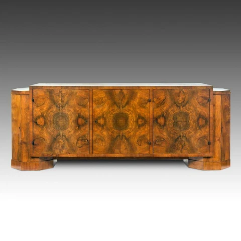 ART DECO CABINET CONSOLE BURLWOOD VENEER 5 DOORS FRANCE OR USA EARLY 20TH C Cover
