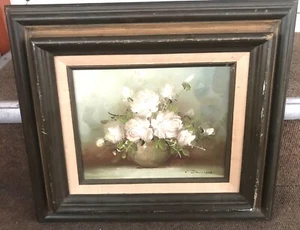Preciosa pintura al óleo vintage de flores de bodegón sobre lienzo firmada por C. Johnson 16x15 - Imagen 1 de 6