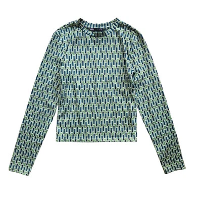 Top Zara Verde Retro Geométrico Cuello Redondo Manga Larga S Foto 1 de 4