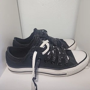 Converse All Star Double Upper Low Top Shoes Size Mens 6/Womens 8 Black Glitter - Picture 1 of 9