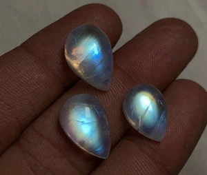 AAAAAA Quality Rainbow Moonstone Multi Fire Pear Shape Cabochon Size 9X13-11X15M - Picture 1 of 20