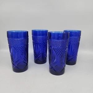 Vintage 4 Cristal D'arques Carrolton Cobalt Blue 6 1/8 Iced Tea Drinking Glasses - Picture 1 of 5