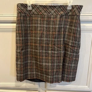 LL Bean Wool Blend Plaid Skirt Academia Size 14 Regular Fully Lined Multi Color - Picture 1 of 11