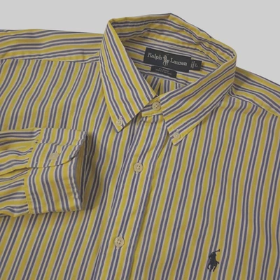 Ralph Lauren Blake Shirt Mens Large Blue Yellow Striped Button Down Cotton Pony - Imagem 1 de 4