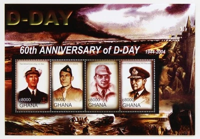Hoja de recuerdo de 4 estampillas de Ghana 2004 D-Day Scott #2429 MNH Foto 1 de 2