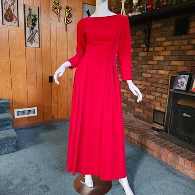 Vtg 60s Crimson Red Velvet Holiday Ball Formal Opera Maxi Dress Evening Gown S - Image 1 of 4