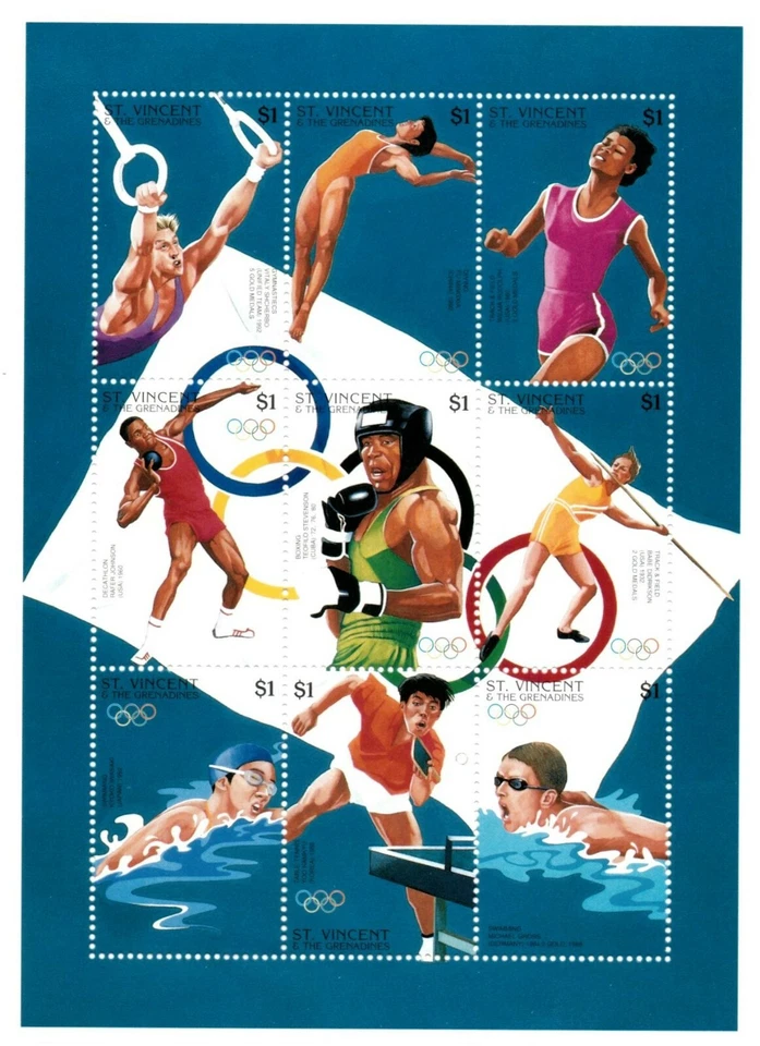 St. Vincent 1996 SC# 2318 Olympic Games, Sports, Swim - Sheet of 9 Stamps - MNH - Image 1 of 1