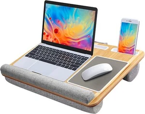 Bamboo Lap Desk Table Laptop Cushion Bed Tray Cushioned Computer Tablet Support - Picture 1 of 16