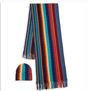 Nuevo con etiquetas Missoni $320 Colorido Diseño Chevron Bufanda y Sombrero Conjunto Hecho en Italia Multicolor - Imagen 1 de 10
