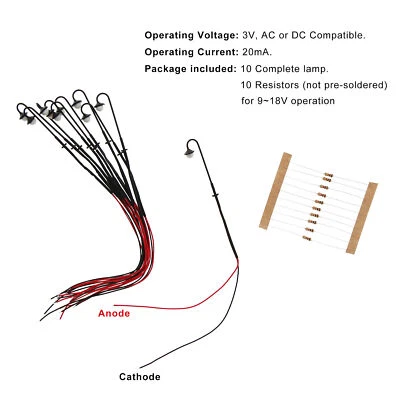 10pcs Model Railway 1:160 Lamp Post Street Lights N TT Scale Warm LEDs 1.46In - Image 1 of 4