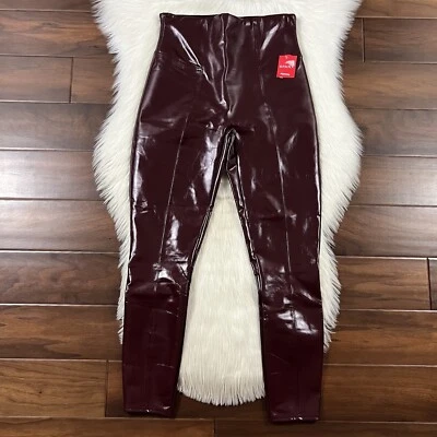 Spanx Women's Size Large Ruby Red Faux Patent Leather Leggings Pant - Image 1 of 4