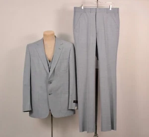 Men's VTG NOS 70s Light Blue Leisure Suit Sz 42 Long 1970s Polyester Disco 3 PC - Picture 1 of 19