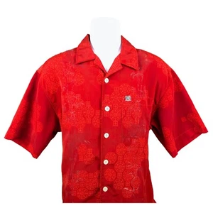 Vintage Quicksilver Red Hawaiian Shirt Print Short Sleeve Medium Made in USA - Picture 1 of 7