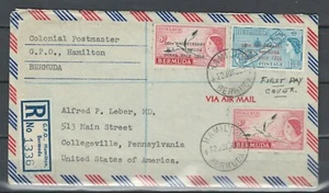 BERMUDA POSTAL COVER TO USA REGISTERED OCEAN RACE OVERPRINT & BIRDS LOT (BCL 52) - Picture 1 of 1