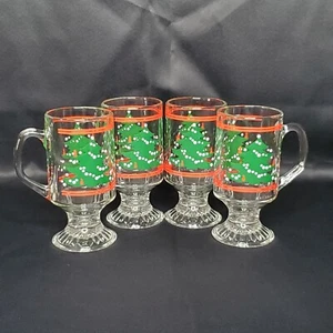 Waechtersbach Christmas Tree Glass Irish Coffee Footed Mugs Set of 4 Red Green - Picture 1 of 4