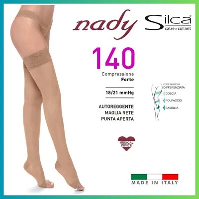 Calze collant autoreggenti a compressione graduata forte punta aperta 140 den  - Immagine 1 di 4