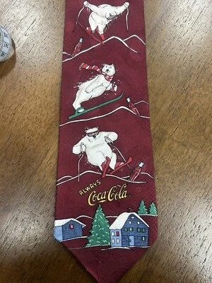 Always COCA COLA Oso Polar Invierno Esquí NOVEDAD 100% Seda Hombres Corbata ROJA Foto 1 de 4
