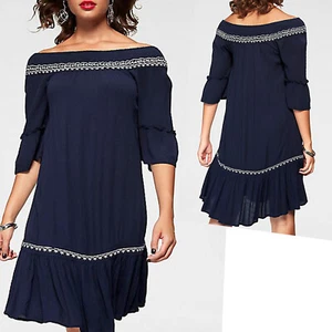 hübsches süsses MARKEN Carmen KLEID BLAU Viscose Crash Gr.34/36 DRESS - Bild 1 von 6