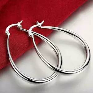 Orecchini a cerchio donna argento sterling 925 classici 41 mm forma ovale Vogue #E61 - Foto 1 di 7