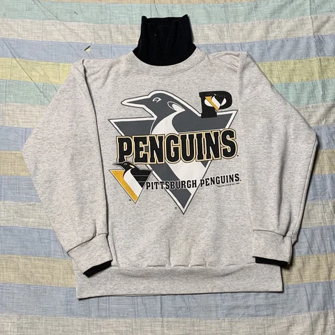 Sz M- Vintage 90’s Pittsburgh Penguins turtleneck sweatshirt mens gray - USA!! Cover