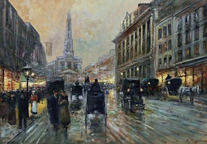 Oxford Street, London Painting by Rudolf Plessner Reproduction - Picture 1 of 3