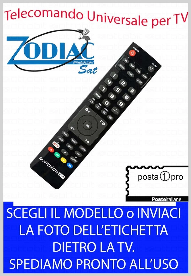 TELECOMANDO UNIVERSALE per TV DECODER DIGITALE e SAT ZODIAC SCEGLI MODELLO LISTA - Immagine 1 di 1