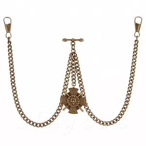 New Bronze Colour Double Albert Pocket Watch Fob Chain With Pendant - Picture 1 of 3