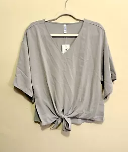 New Vishow Womens Tie Front Blouse Short Sleeve NWT Shirt V Neck Top XL Gray - Picture 1 of 8
