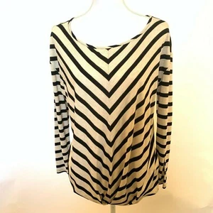 White House Black Market 3/4 Sleeve Top XS Black Beige Gold Banded Bottom Knot - Picture 1 of 5