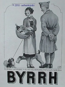 PUBLICITE  BYRRH COUSINE SOLDAT CHIEN FOX TERRIER PEKINOIS DE 1934 FRENCH AD PUB - Imagen 1 de 1