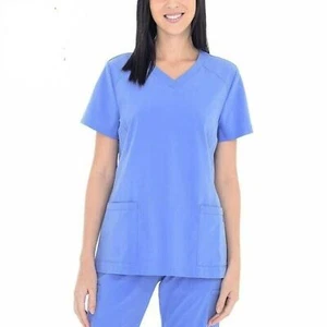 BT Supply Co Scrub Top Womens Vneck 2XL XXL Ciel Ceil Blue Pockets Scrubs - Picture 1 of 6