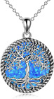 Tree Of Life Necklace 925 Sterling Silver Blue Opal Tree Of Life Pendant Necklac