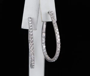 $8,550 18K White Gold 2.25ct Inside Out Round Diamond Snap Closure Hoop Earrings - Picture 1 of 9