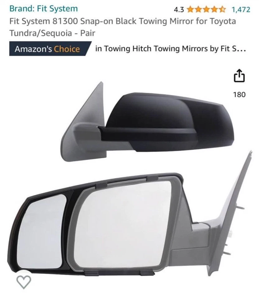 Clip-on Custom Fit Towing Mirror 07-14 Toyota Tundra/08-14 Sequoia - Image 1 of 1
