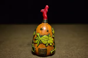 Collect China old coloured glaze hand carven lotus fish pattern Snuff Bottle - Bild 1 von 9