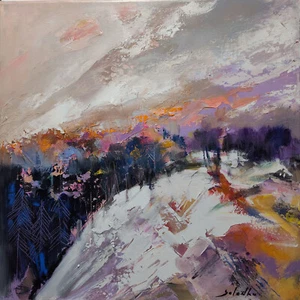 Original oil painting 20"x20" Abstract art Winter Mounten Sky Contemporary Art - Picture 1 of 7