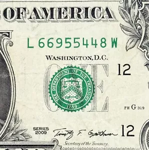 L W Note 2009 Three Consecutive Pairs 66...55, 44 Fancy Serial Number Dollar - Picture 1 of 6