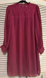 Nanette Lepore Kleid Größe 8 Granatapfel rot plissiert Spitze Volumenärmel Neu - Bild 1 von 14