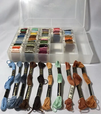 Embroidery Cross Stitch Thread Floss & Plano Molding Co. Storage Box & Lot of 84 - Image 1 of 4