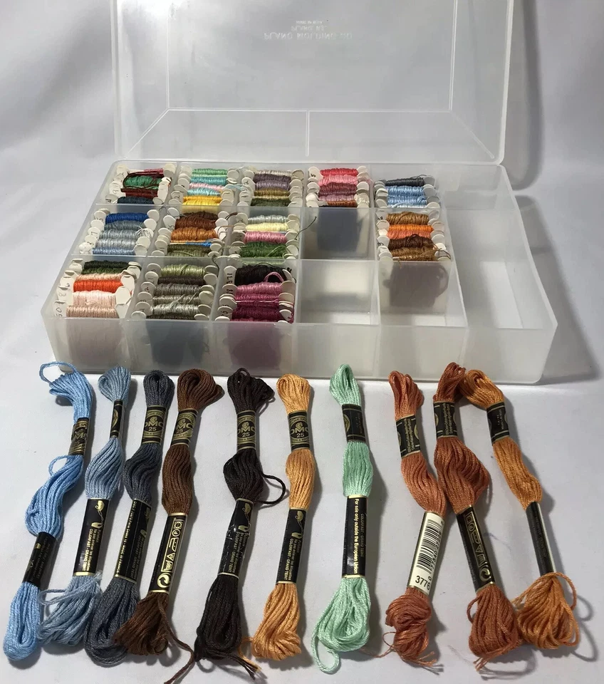 Embroidery Cross Stitch Thread Floss & Plano Molding Co. Storage Box & Lot of 84 - Image 1 of 4