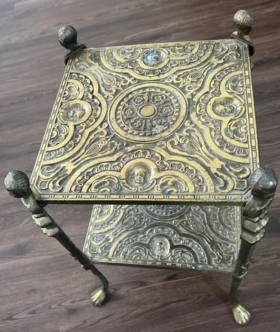Antique Brass Side Table With Figural Legs Nice Patina 17 1/4” Victorian Style Cover