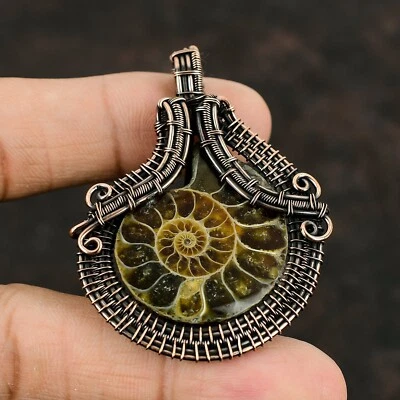 Ammonite Fossil Jewelry Copper Gift For Sister Wire Wrapped Pendant 2.44" - Image 1 of 4