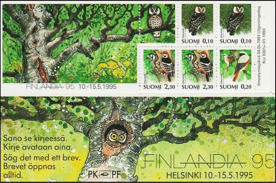 Owl Woodpecker Redstart Finlandia 95 Birds Slot-Machine Mint MNH Booklet 1993 - Image 1 of 1