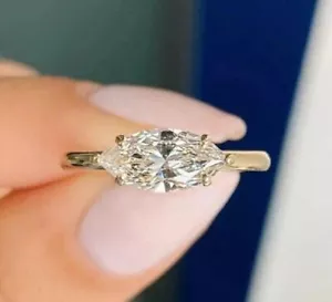 Women's Moissanite 2Ct Marquise Cut Engagement Ring 14K Yellow Gold Plated - Picture 1 of 5