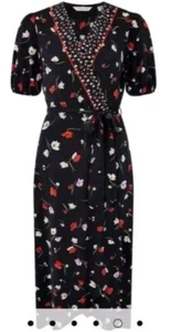 Monsoon Flo Floral Wrap Jersey Midi Dress UK XL Black Bnwt Stretch - Bild 1 von 7