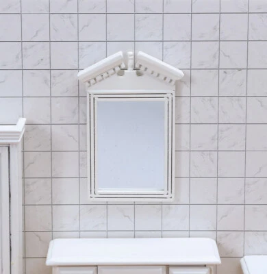 Dollhouse Miniature bathroom wooden frame Hanging wall Cosmetic Mirror 1:12th - Image 1 of 4